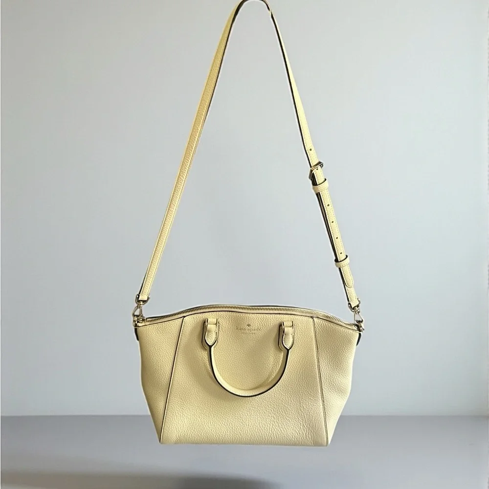 Kate Spade Newbury Lane Loden Cream White Pebbled Leather Satchel Crossbody